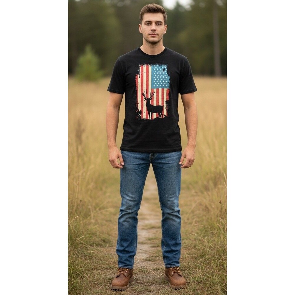 American Flag/Deer T-shirt Size L 9Pre-Loved)